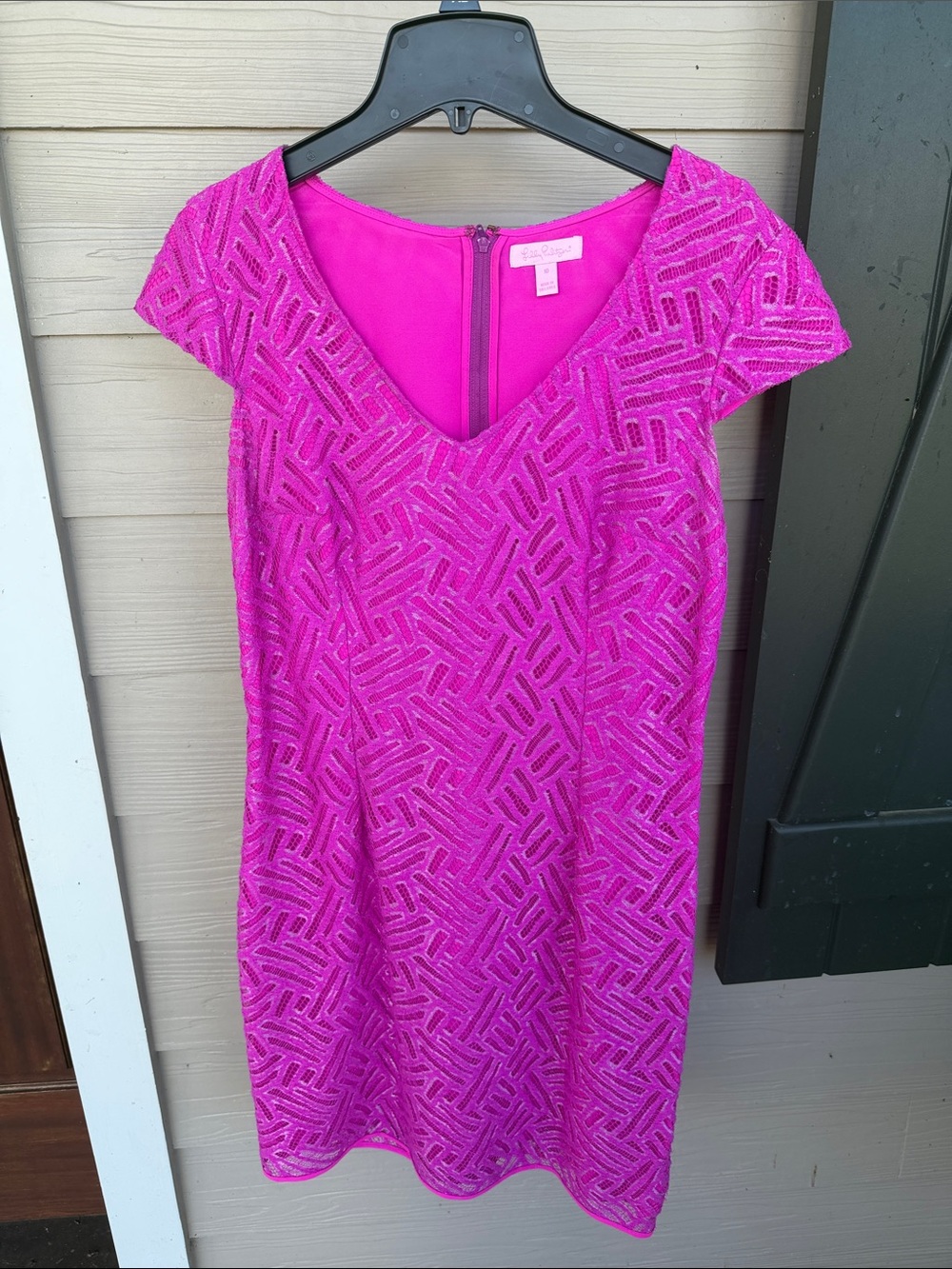 Lilly Pulitzer Hot Pink Textured V-Neck Cap-Sleeve Dress